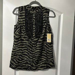Gorgeous green/black Michael Kors sleeveless 100% cotton top with beading.